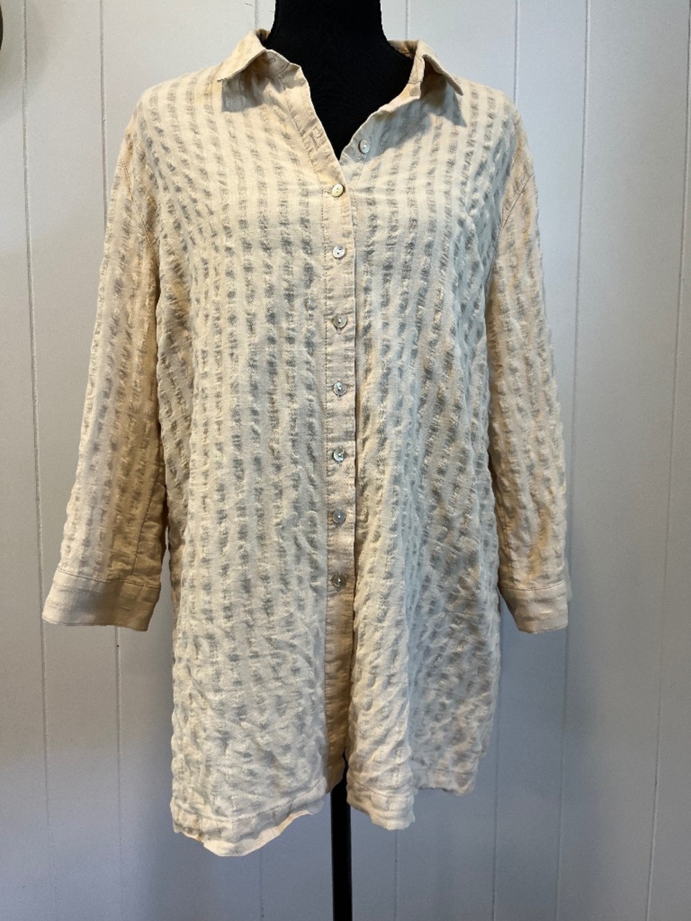 J. Jill Textured Cotton Tunic sz LP Petite 3/4 Roll Tab Sleeve Boho Coastal